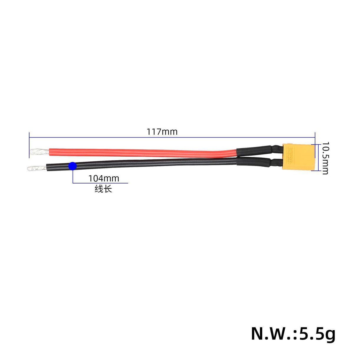 XT30 Jungtis su 10cm Kabeliu (14 AWG)