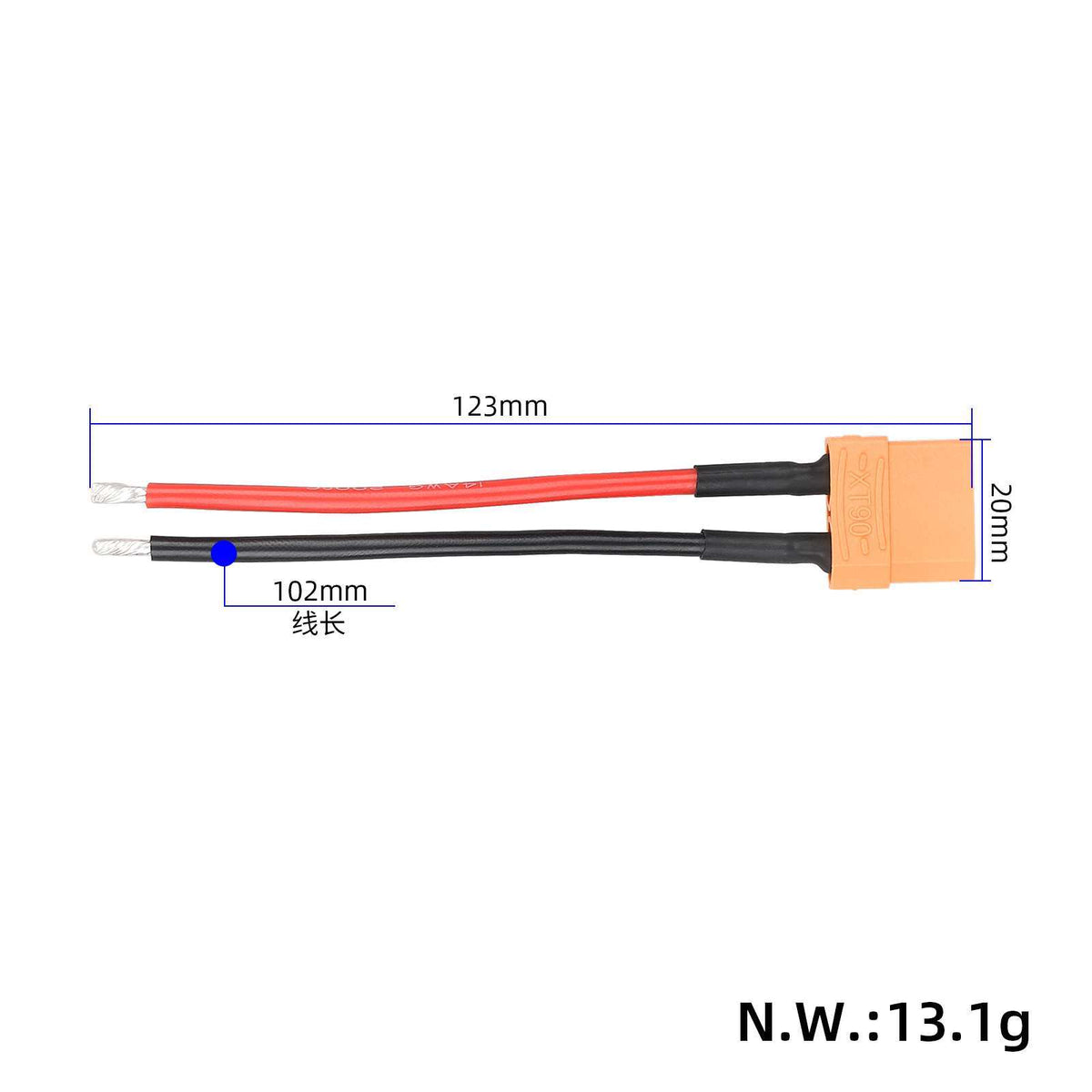 XT90 Jungtis Lizdas su 10cm Kabeliu (14 AWG)