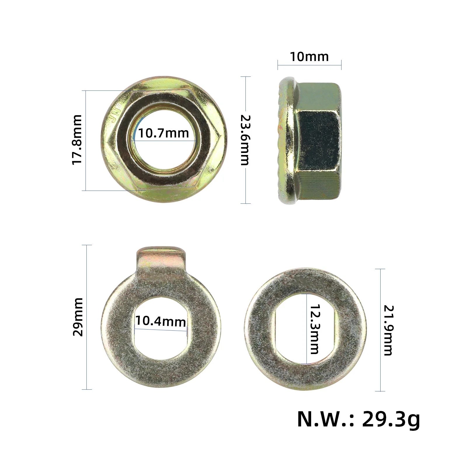 12 mm rato tvirtinimo komplektas (veržlė + poveržlė + fiksavimo poveržlė su auselėmis)