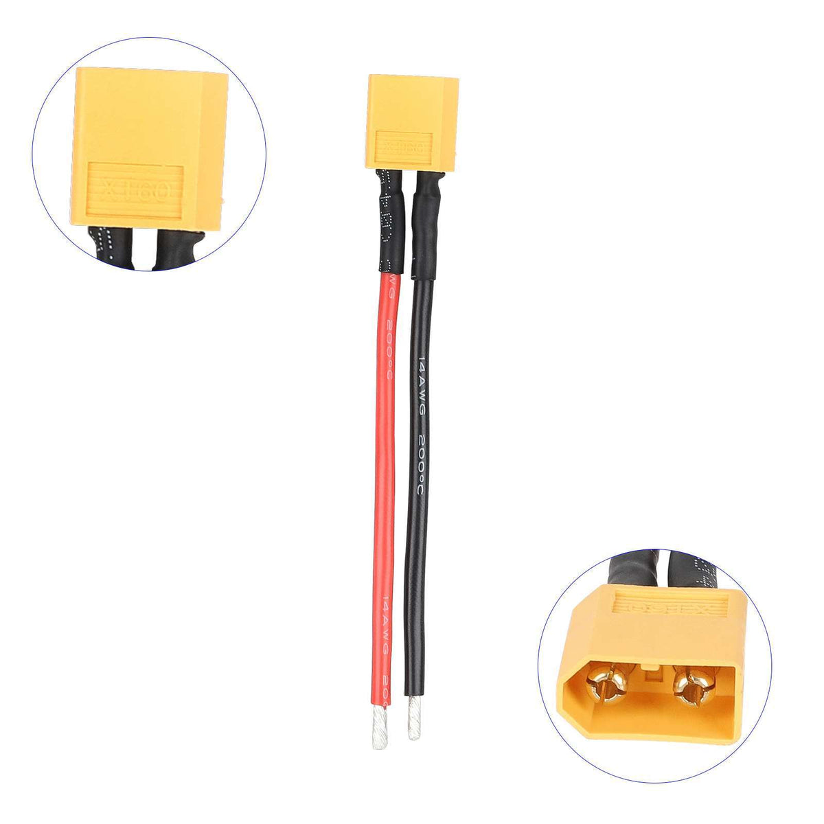 XT60 Jungtis su 10cm Kabeliu (14 AWG)