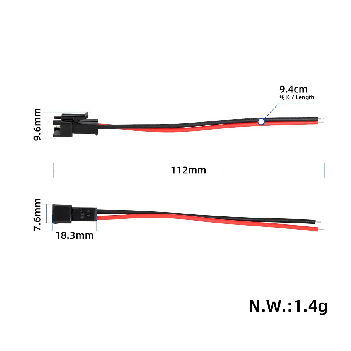 JST SM 2-Pin moteriška jungtis su laidu, 10 cm