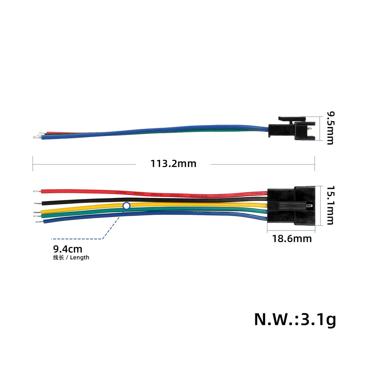 JST SM 5-Pin Moteriška Jungtis su Laidu (10cm)