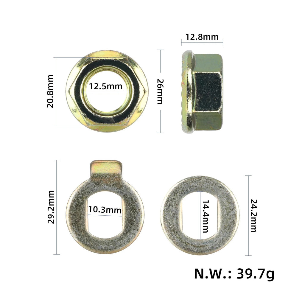 14 mm rato tvirtinimo komplektas (veržlė + poveržlė + fiksavimo poveržlė su auselėmis)