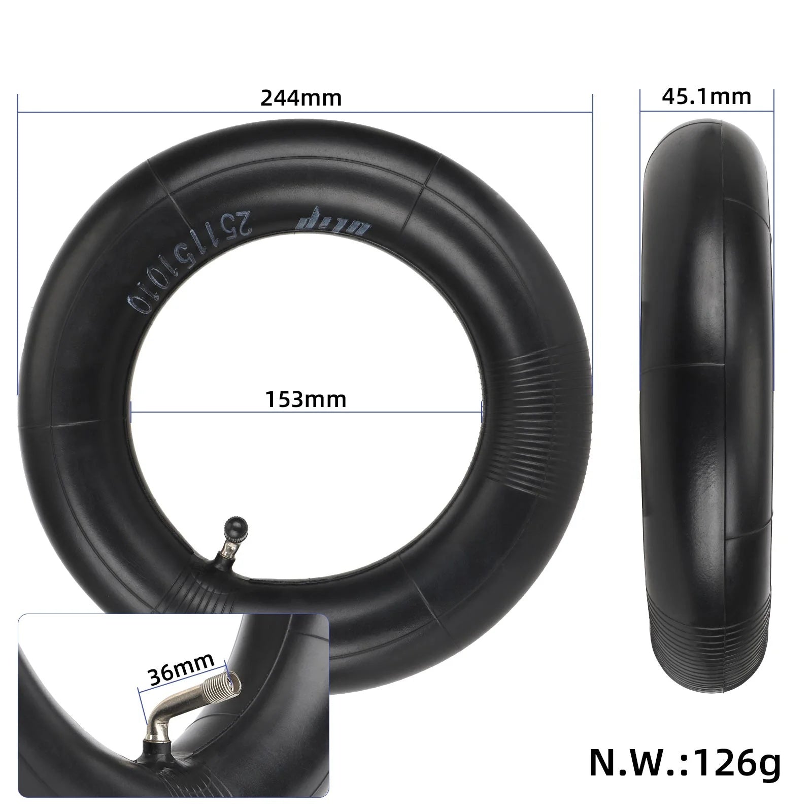 Vidinė kamera paspirtukui 10x2.75-6.5  90° užlenktas ventilis, Sutvirtinta guma